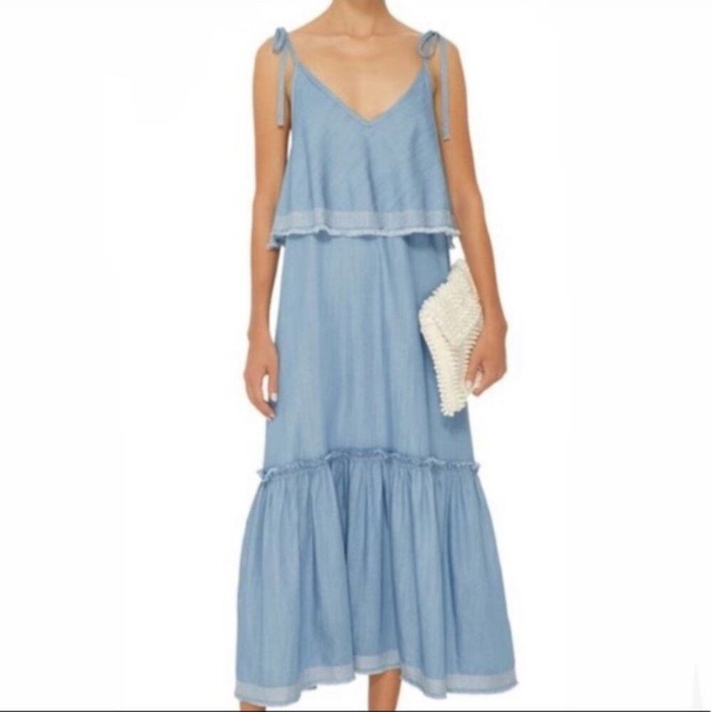 Suboo outlaw chambray tiered maxi dress